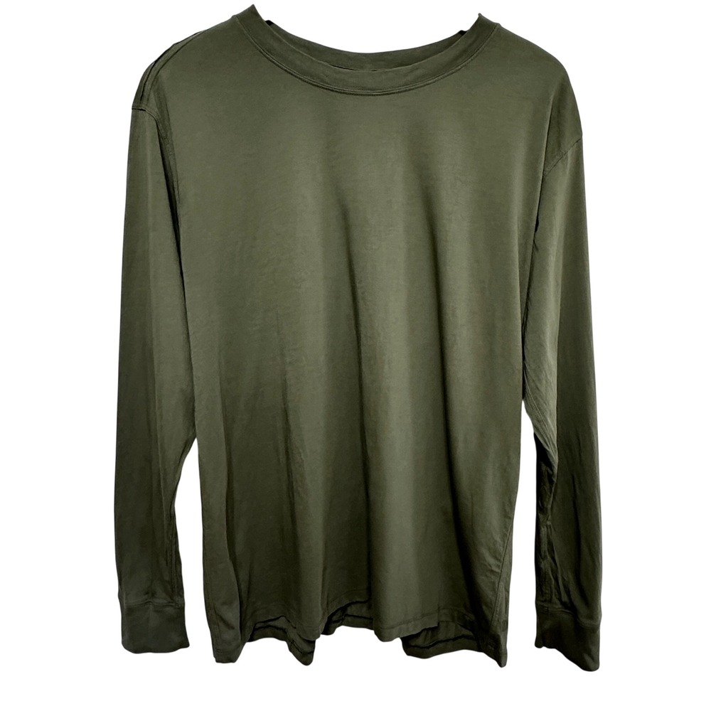Lululemon Men Fundamental Long Sleeve Shirt Army Green Crewneck Large Athleisure